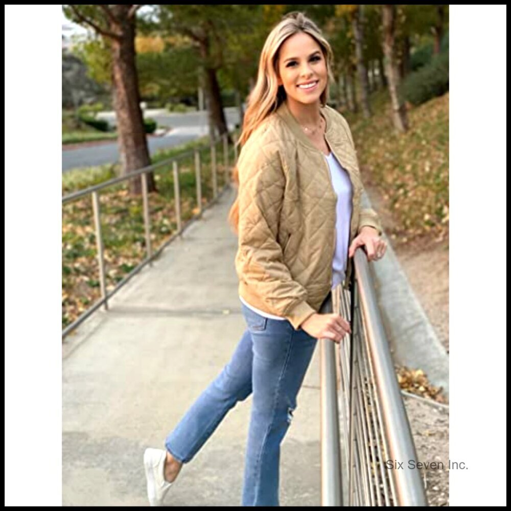 Lightweight Bomber Jacket Casual Zip Up Classic Retro Oversized Style with - Picture 3 of 7